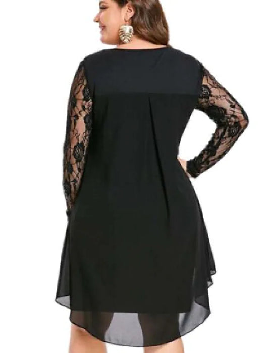 Women's Plus Size A Line Dress Solid Color Round Neck Layered