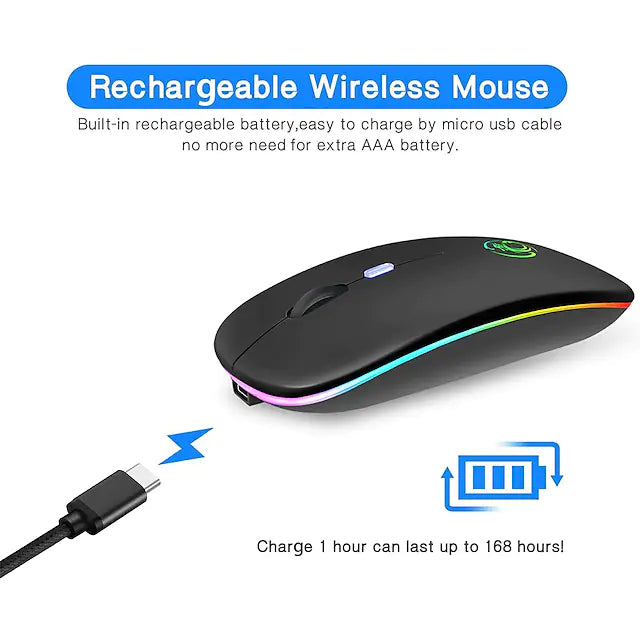 Wireless Mouse Bluetooth RGB Rechargeable Mouse Wireless