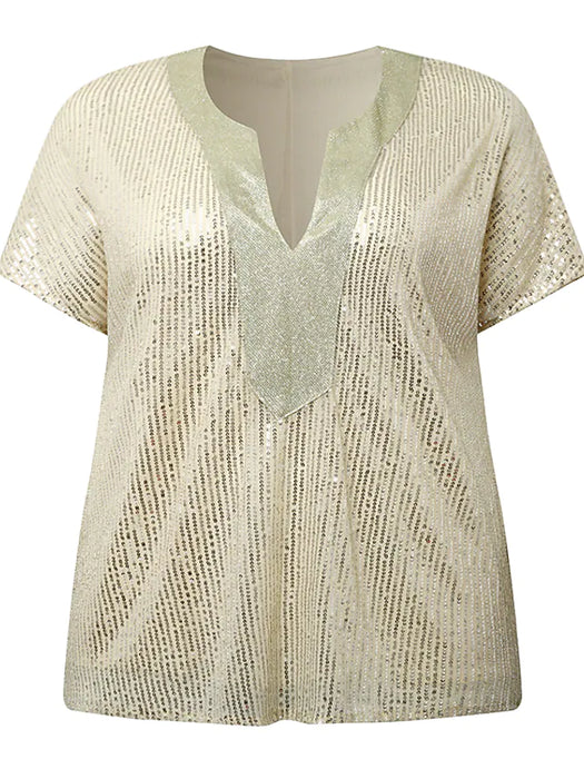 Women's Shirt Blouse Silver Gold Plain Sequins Half Sleeve Party Date