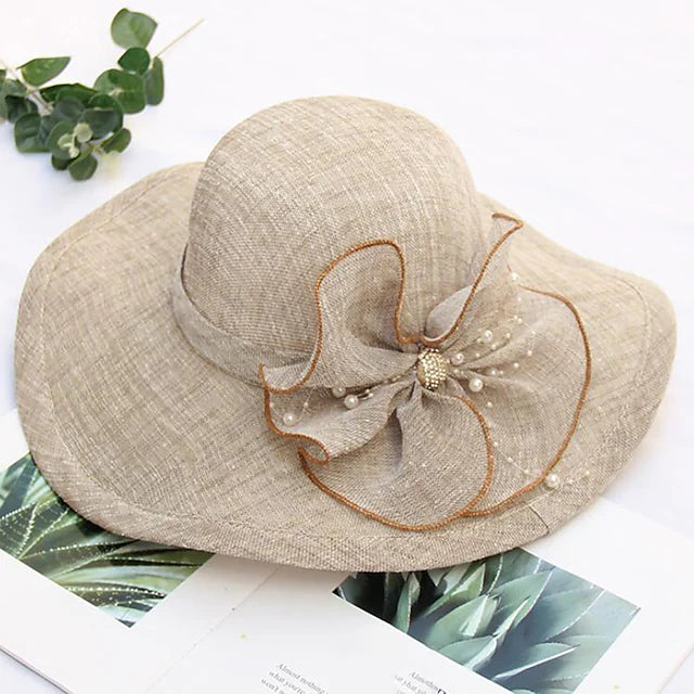 Hats Headwear Tulle Imitation Pearl Bucket Hat Straw Hat Sun Hat Wedding