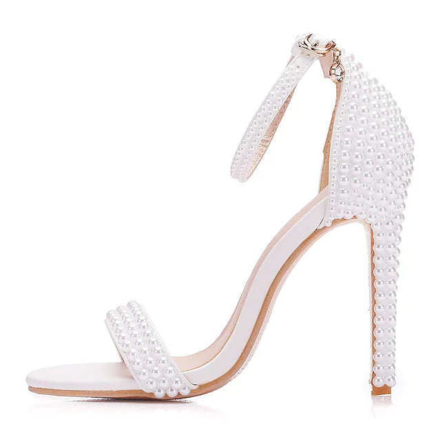 Women's Wedding Shoes Ankle Strap Sandals Wedding Sandals Bridal Shoes Pearl Stiletto Heel Open Toe Elegant Classic