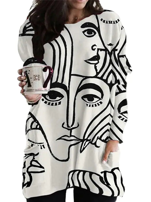 Women's Plus Size T Shirt Dress Tee Dress Abstract Crew Neck Print Long Sleeve