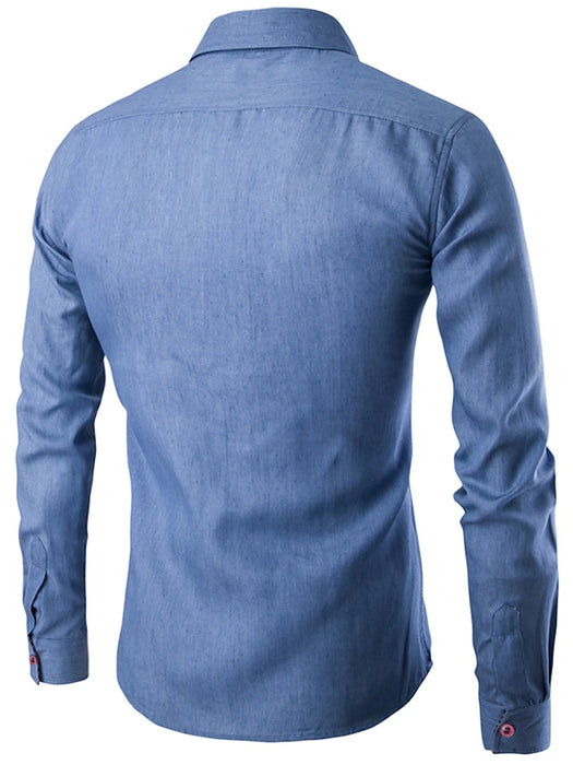 Men's Classic Shirt Regular Fit Long Sleeve Turndown Solid Color Cotton Blue Light Blue 2023