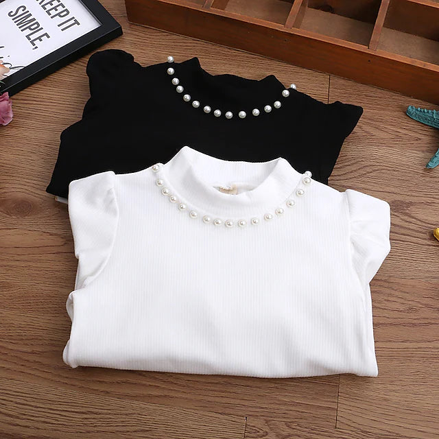 Kids Girls' T shirt Solid Color Casual Long Sleeve Active 7-13 Years Winter Black White