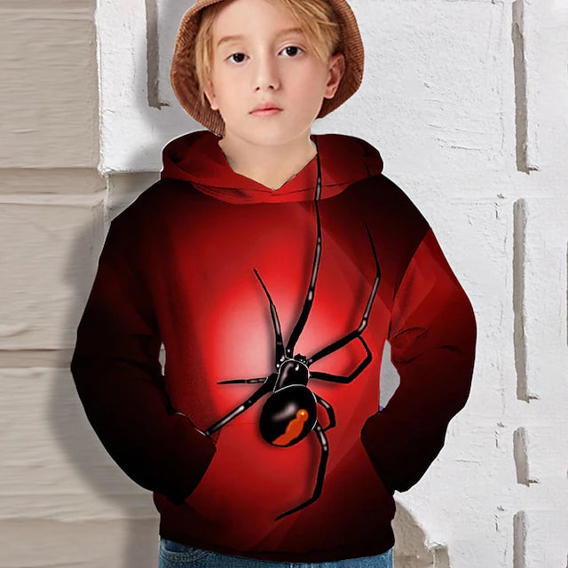 Kids Boys' Hoodie Pullover Long Sleeve Red 3D Print Spider Kid Top