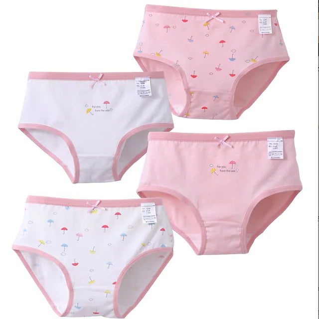 Kids Girls' 4 Pieces Underwear Multicolor White Pink Cartoon Print Adorable