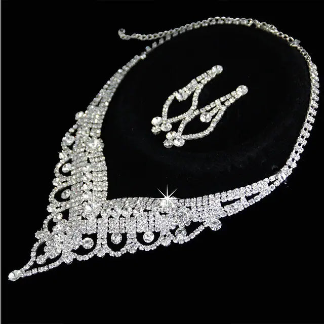 Bridal Jewelry Sets 1 set Clear Rhinestone Earrings Necklace
