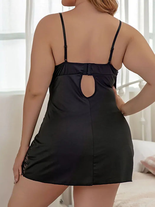 Women's Plus Size Curve Sexy Lingerie Backless Lace Solid Color