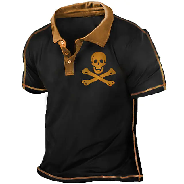 Men's Collar Polo Shirt Golf Shirt Skull Turndown Black 3D Print