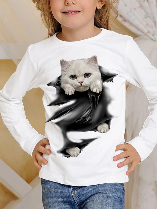 Kids 3D Print Cat T shirt Tee Long Sleeve Cat Animal Print