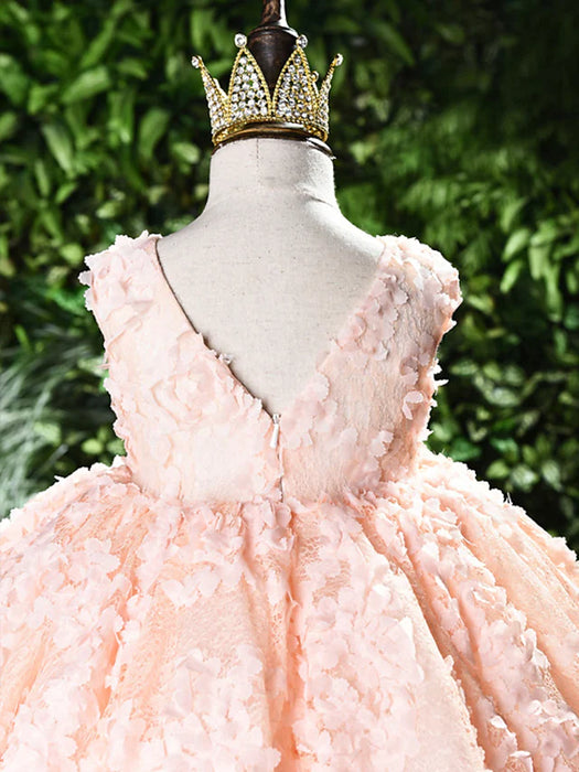Knee Length Princess Flower Girl Dress Wedding Jewel Neck Sleeveless