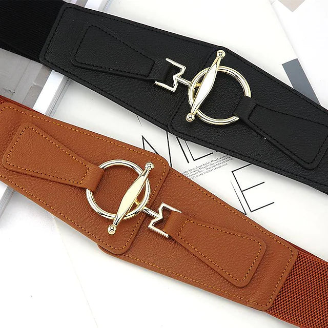 Women's Wide Belt Corset Belt PU Leather Buckle Free Geometric