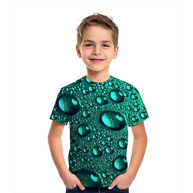 Kids Boys' T shirt Short Sleeve Green 3D Print Optical Illusion Color Block