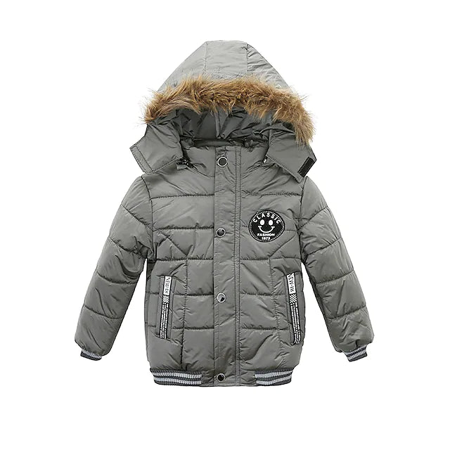 Kids Boys' Down Coat Winter Hoodie Jacket Faux Fur Trim Long Sleeve