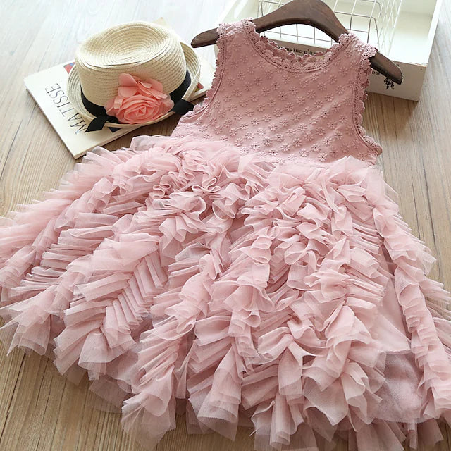 Flower Girl Dress Kids Girls' Dress Solid Color A Line Dress Knee-length Dress