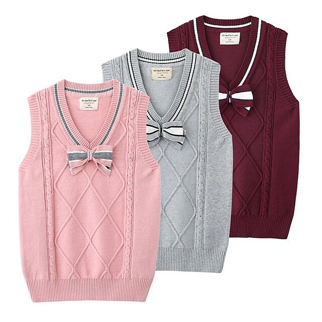 Kids Girls' Sweater Color Block School Sleeveless Active Cotton 4-12 Years Fall Pink Yellow Wine