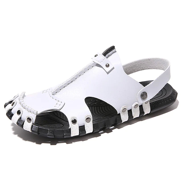 Men's Sandals Casual Beach Daily Leather Black White Spring Summer