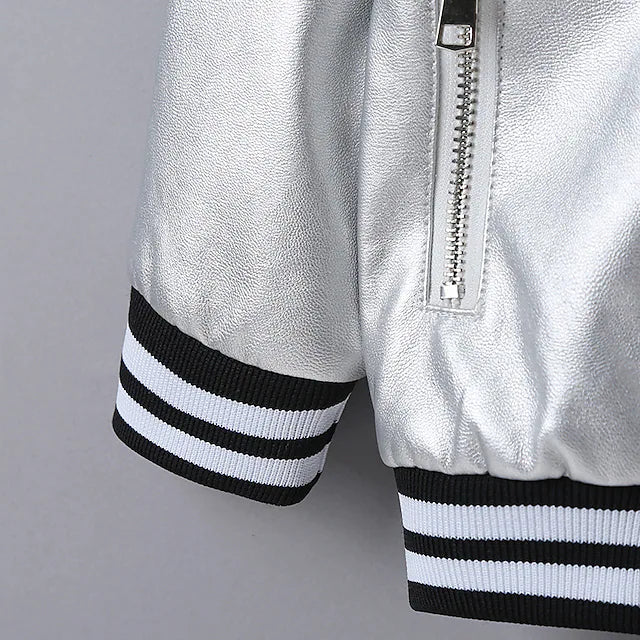 Kids Boys Jacket Outerwear Striped Long Sleeve Zipper Coat Sport