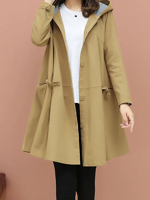 Women's Trench Coat Daily Fall Long Coat Regular Fit Warm Casual Jacket