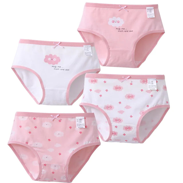 Kids Girls' 4 Pieces Underwear Multicolor White Pink Cartoon Print Adorable