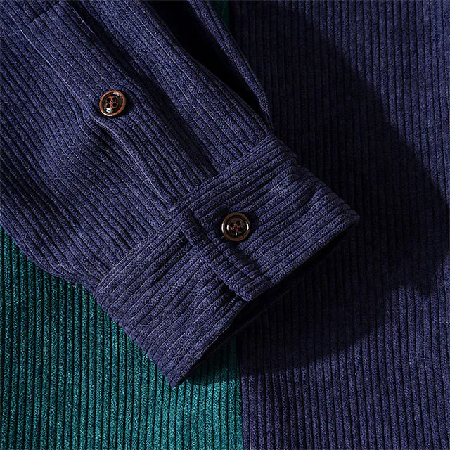 Men's Shirt Overshirt Shirt Jacket Color Block Turndown Navy Blue Long Sleeve