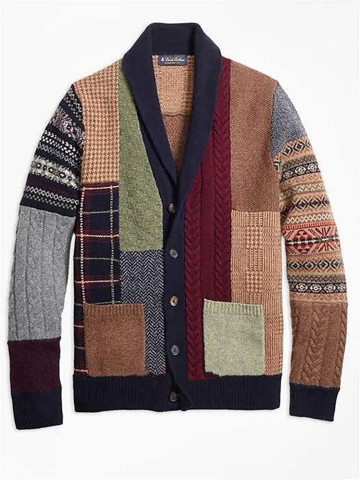 Men's Cardigan Sweater Button Color Block