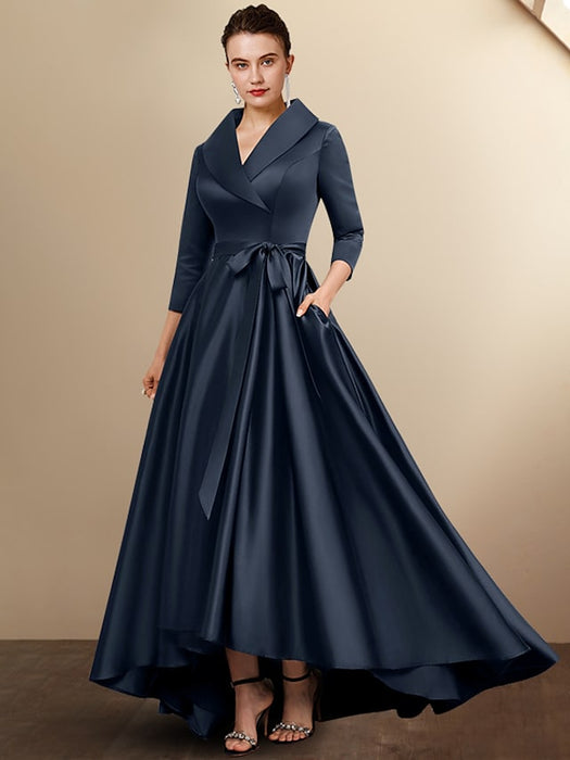 A-Line Mother of the Bride Dress Plus Size Elegant High Low Shirt Collar Asymmetrical Floor Length