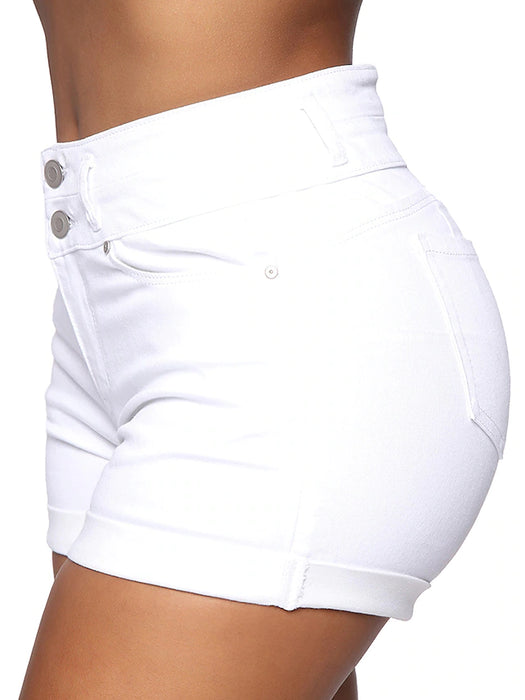 Women's Shorts Hot Pants Denim White Black Mid Waist Fashion Casual / Sporty