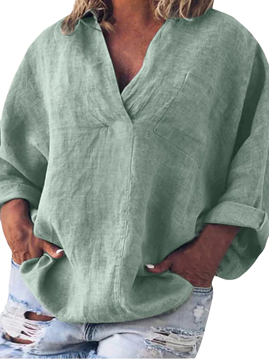 Women's Plus Size Curve Tops Blouse Shirt Plain Long Sleeve V Neck