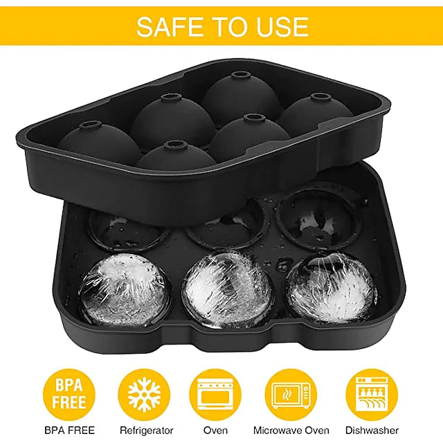6 Ball Ice Cube Tray Maker Silicone Mold Leak Proof Closure Silicone Ice Cube Tray