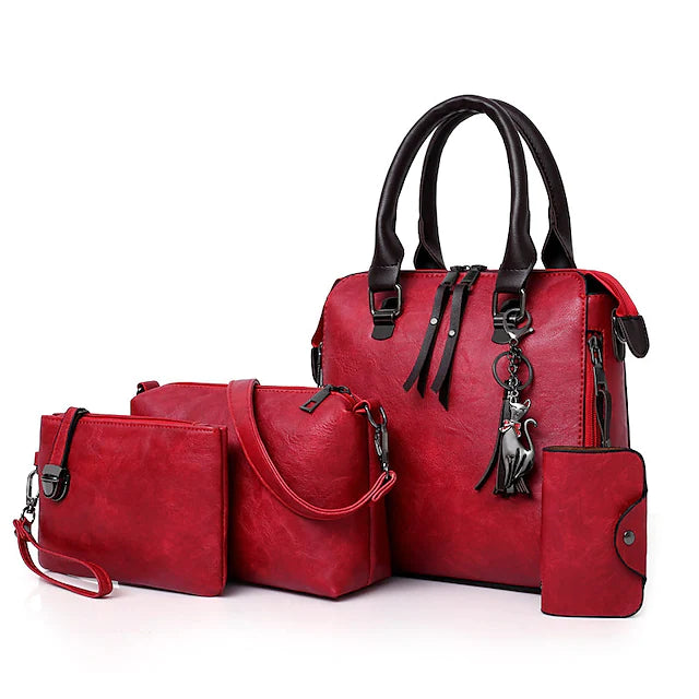 Women's Bag Set Polyester 4 Pieces Purse Set Zipper Quilted Daily Holiday Black Gray Red Brown