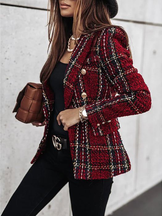 Women's Blazer Tweed Plaid Long Sleeve Coat