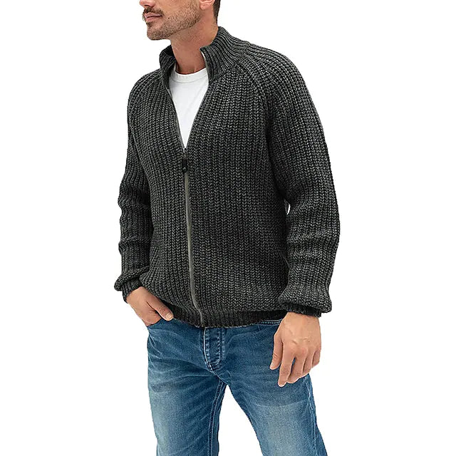 Men's Sweater Cardigan Zip Sweater Sweater Jacket Knit Knitted Stand Collar