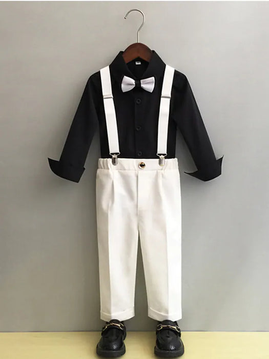 Wedding Two-piece Suit ( Shirt Pants Bow Tie Suspenders ) Kids Boys Ring Bearer