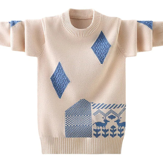 Kids Boys Sweater Geometric Long Sleeve School Adorable Blue Winter Clothes 7-13 Years / Fall