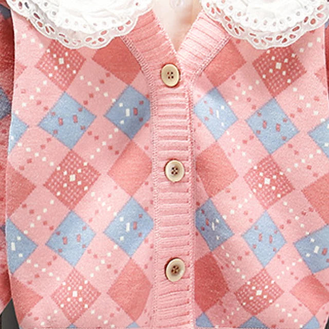 Kids Girls' Cardigan Plaid Daily Long Sleeve Active Cotton 2-8 Years Winter Pink
