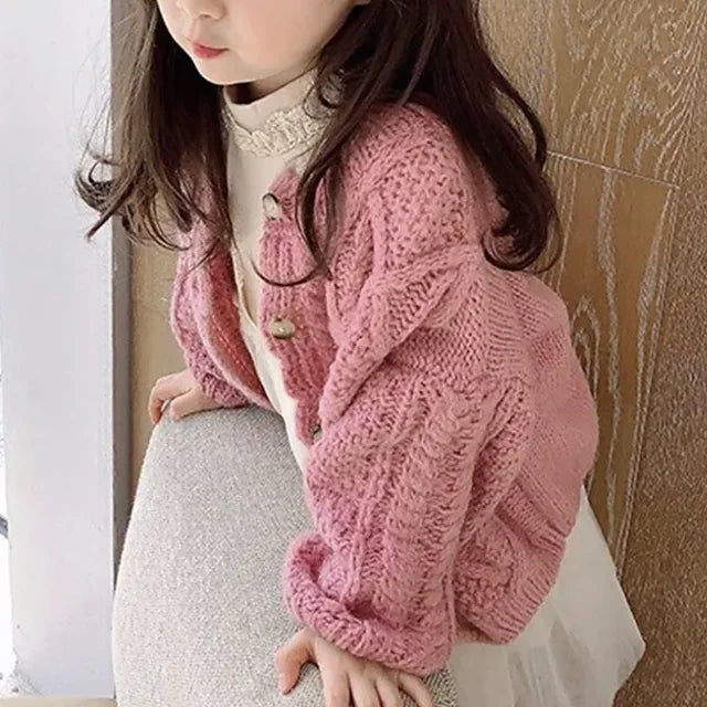 Kids Girls' Cardigan Solid Color Daily Long Sleeve Cute Cotton 2-8 Years Winter