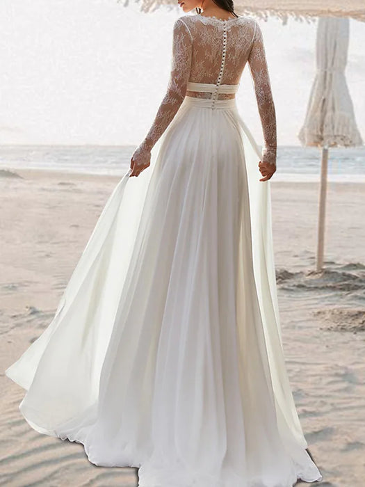 Beach Boho Open Back Wedding Dresses Sweep / Brush Train A-Line Sleeveless