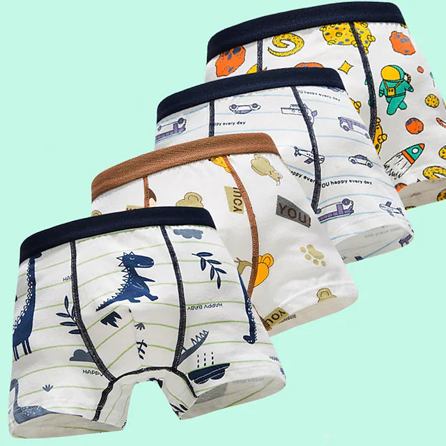 Kids Boys' 4 Pieces Radom Printing Cotton Underwear Animal Stripe Active Home 3-8 Years