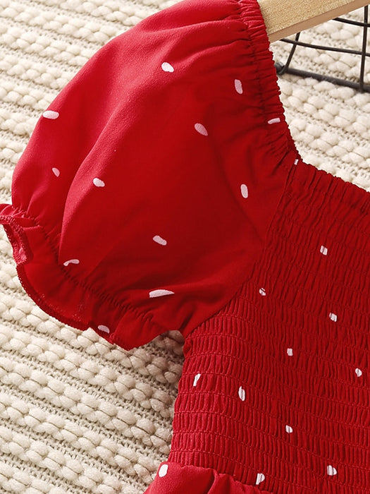 Kids Little Girls' Dress Polka Dot A Line Dress Daily Red Asymmetrical