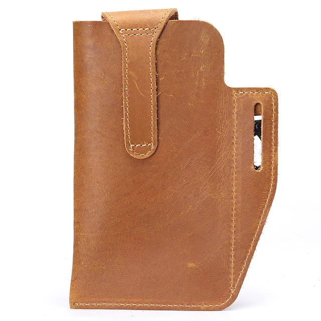 men's leather mobile phone bag cowhide belt bag pockets new wear belt leather