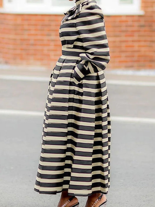 Women's Plus Size Holiday Dress Striped Crew Neck Print Long Sleeve