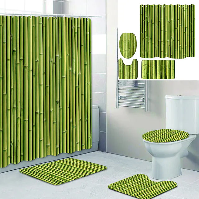 Green Bamboo Printed Bathroom home Decoration Bathroom shower