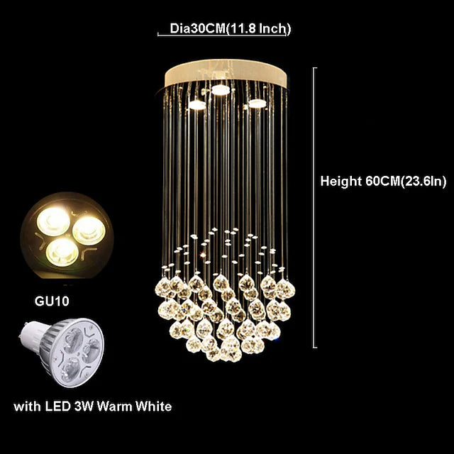 3-Light 30cm(11.81 Inch) Crystal LED Chandelier Gold Pendant Light Metal
