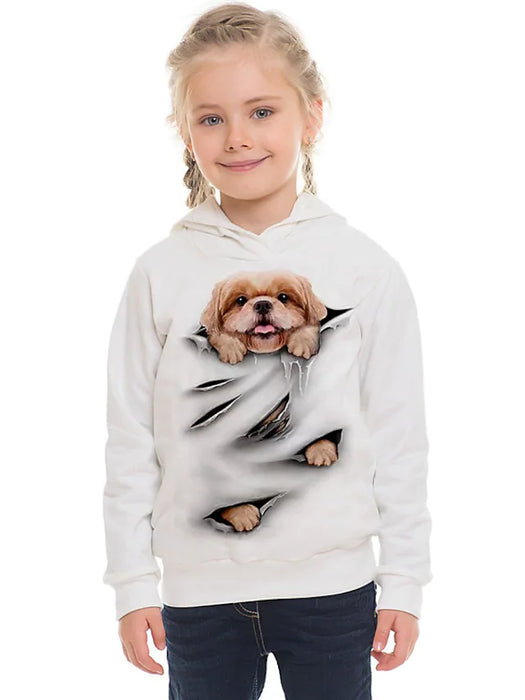 Kids Girls' Hoodie Animal Outdoor 3D Print Long Sleeve Pocket Fashion 3-13 Years Winter White