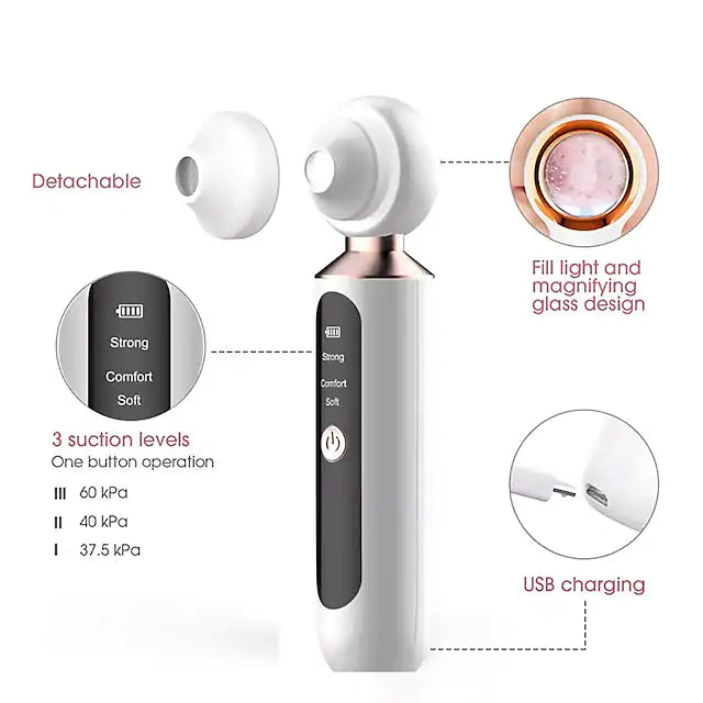Visual Blackhead Vacuum Remover with Magnifier LED Light Face Pore Cleaner Acne