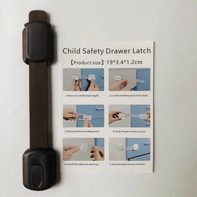 Child Safety Strap Locks (6 Pack) for Fridge, Cabinets, Drawers, Dishwasher, Toilet, 3M Adhesive No Drilling