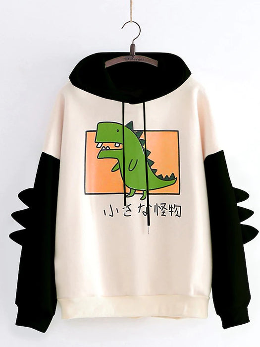 women's teen girls cute dinosaur long sleeve hoodies casual loose sweaters