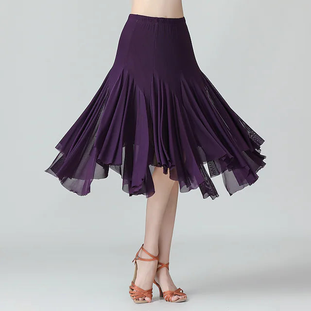 Ballroom Dance Skirts Solid Women's Training Performance Daily Wear High Polyester