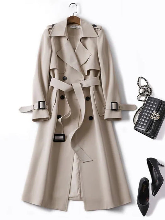 Women's Trench Coat Daily Fall Winter Long Coat Regular Fit Warm Fashion Classic Jacket Long Sleeve
